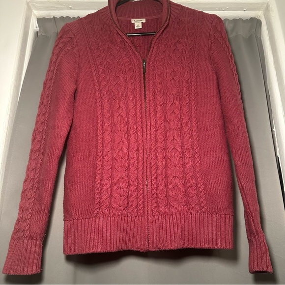 L.L. Bean Women's Preppy Zip-Up Burgundy Cotton Academia Cable Knit Sweater Sz S - Picture 4 of 16